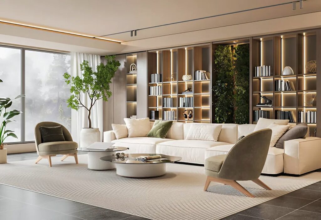 Warm neutral living room completed by a house painter in Columbus, OH, highlighting soft 2026 interior color trends