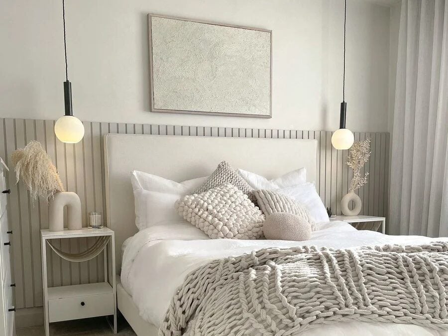 Bedroom interior painted in soft whites by a house painter in Columbus, OH