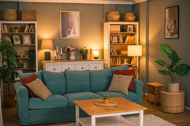 Living room with soft gray painted walls, white trim and matte finish by an interior painter Lewis Center, OH.